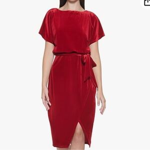 COPY - Kenzie women’s tie waist stretch velvet  blouson dress, holiday christma…